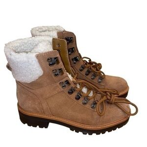 Marc Fisher Women's Isalia Lug Sole Plush Combat Booties Med Brown